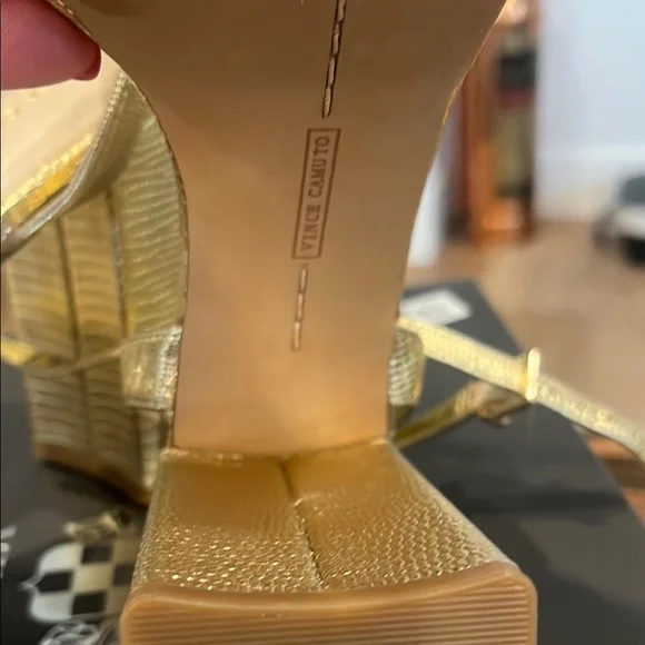 Vince Camuto Gold Metallic Heels with Ankle Strap - Picture 6 of 14